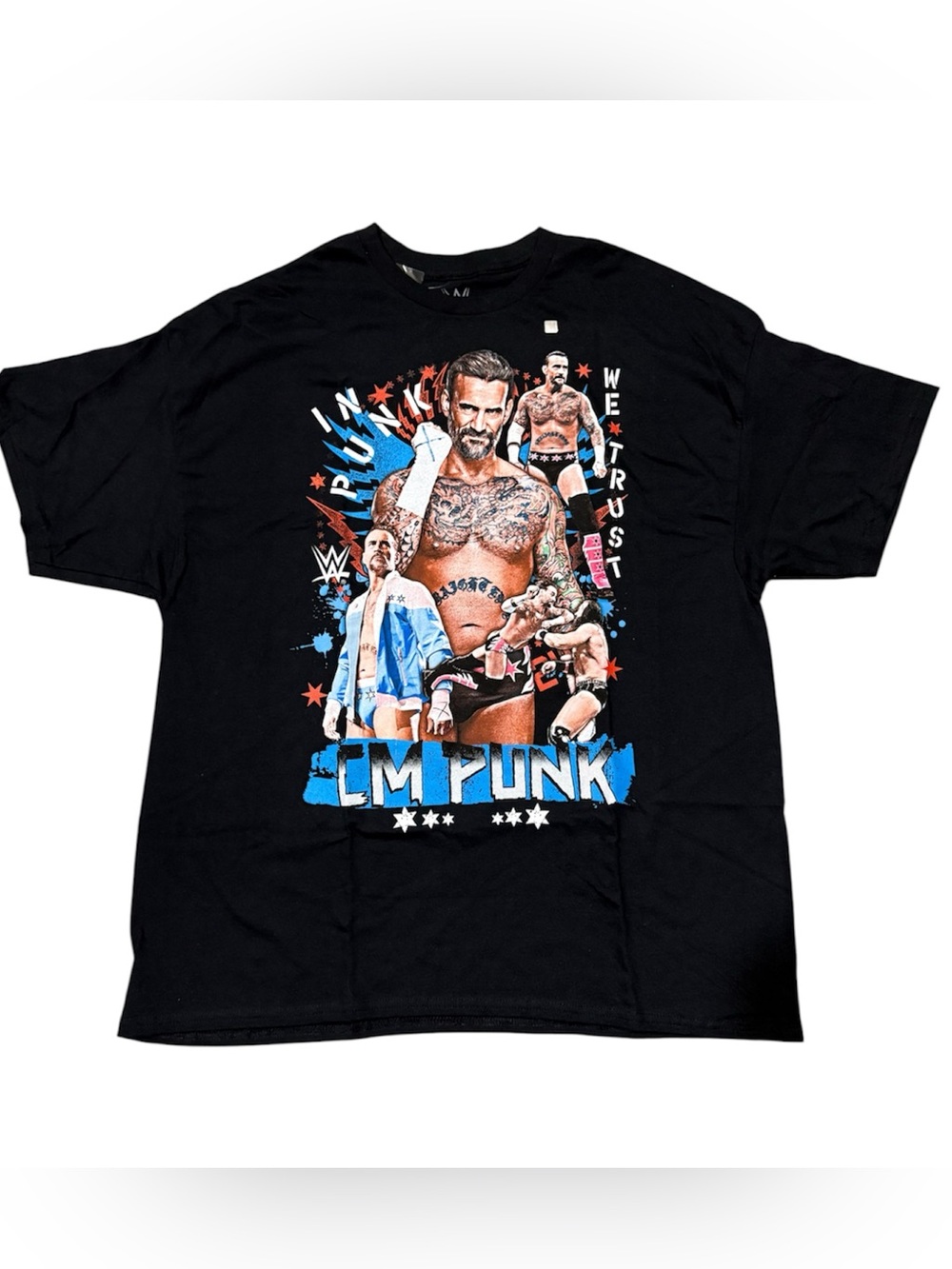 CM Punk  WWE Graphic Image Blue/Red T-Shirt Men's Size 2XL Black Best In World